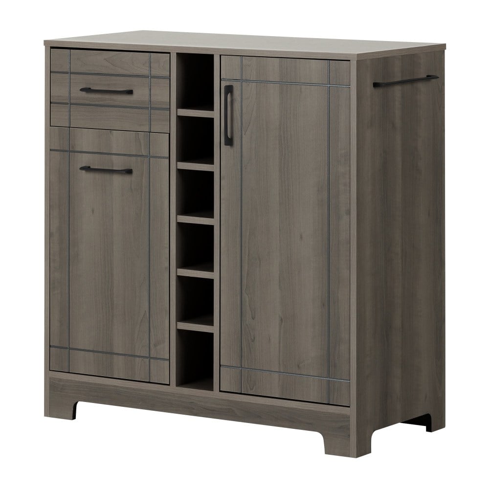 South Shore Vietti 12-Bottle Bar Cabinet With Bottle Storage, 36-1/4inH x 34-1/4inW x 16-3/4inD, Gray Maple MPN:11029