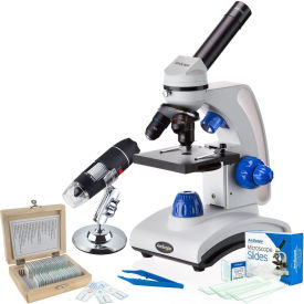 AmScope 40X-1000X Monocular Microscope 25-pc Slide Set Tweezers Plus USB Digital Microscope VB-M162C-2L-SLVR