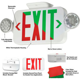 Hubbell LED Emergency/Exit Combo with Red or Green LEDs & Remote Capacity White 120/277V CCRGRC