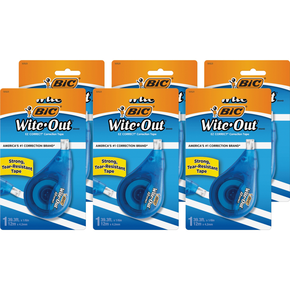 BIC Wite-Out EZ CORRECT Correction Tape - 0.20in Width x 39.40 ft Length - 1 Line(s) - White Tape - Tear Resistant, Photo-safe, Odorless - 6 / Box - White (Min Order Qty 4) MPN:WOTAPP11BX