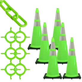 Mr. Chain 93277-6 Traffic Cone & Chain Kit with Reflective Collars Safety Green 93277-6 77-6932