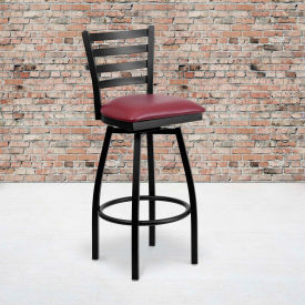 Flash Furniture Black Ladder Back Swivel Metal Barstool - Burgundy Vinyl Seat - HERCULES Series 6F8B-LADSWVL-BURV-GGXU-