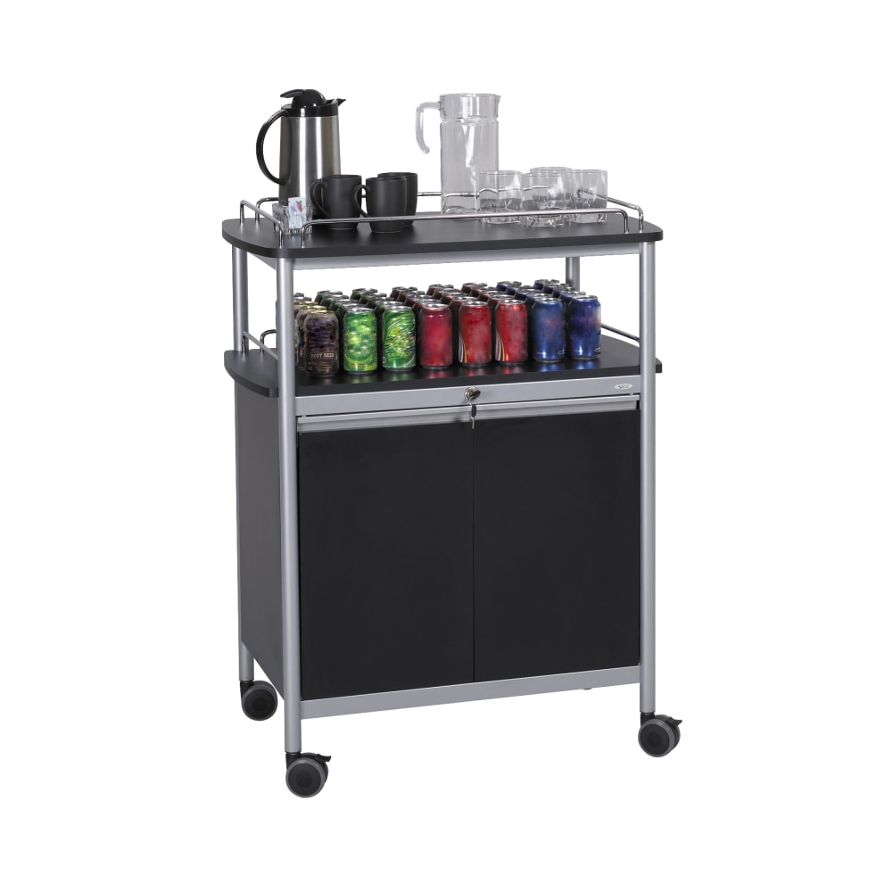 Safco Mobile Beverage Cart, 43inH x 33 1/2in W x 21 3/4in D, Black/Silver MPN:8964BL