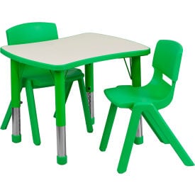 Flash Furniture 26-5/8'' Rectangle Plastic Height Adjustable Activity Table Set with 2 Chairs- Green YCY-098-0032-RECT-TBL-GREEN-GGYU-