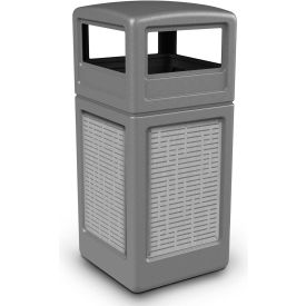 PolyTec™ Square Waste Container w/Dome Lid Gray w/Horz Stainless Steel Panels 42-Gallon 7329067K