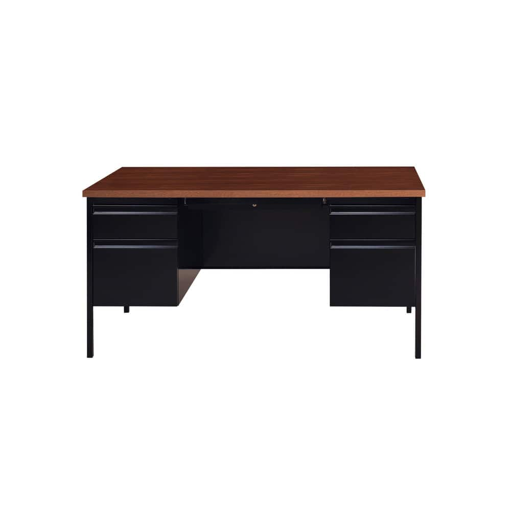 Steel Base Double Pedestal Desk: Woodgrain Laminate Top, Black & Walnut MPN:20101