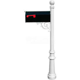 Lewiston E1 Econ.Mailbox Post (Fluted Base & Ball Finial) Support Brace Mounting Plate White LPST-804-E1-WHT