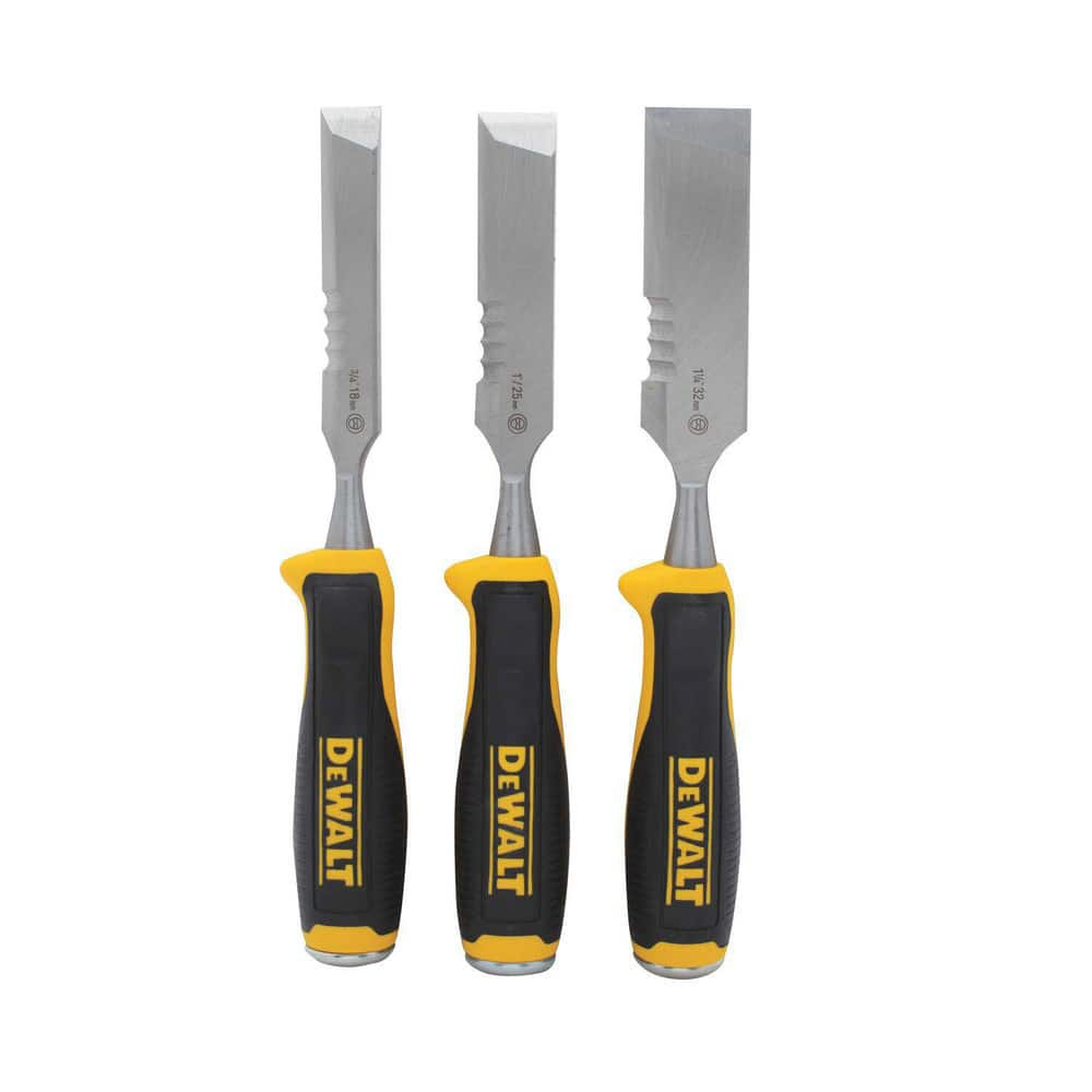 Chisel Sets, Set Type: Wood Chisel Set , Body Material: Steel , Handle Material: Rubber , Container Type: None , Chisel Size: 3/4 in, 1 in, 1-1/4 in  MPN:DWHT16148