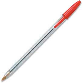 Bic® Cristal Ballpoint Stick Pen Medium Clear Barrel Red Ink Dozen MS11RD