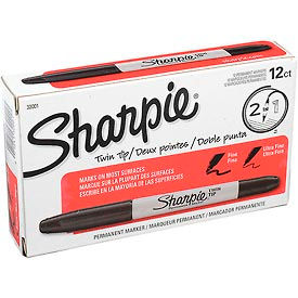 Sharpie® Twin-Tip Permanent Marker Fine/Ultra Point Black Ink - Pkg Qty 12 32001