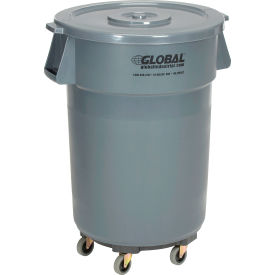 GoVets™ Plastic Trash Can with Lid & Dolly - 44 Gallon Gray 462GYB240