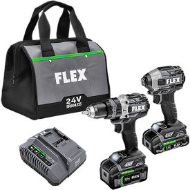 Flex Brushless 2 Tool Combo Kit w/ Hammer Drill Turbo Mode & Impact Driver & Quick Eject 24V FXM202-2B
