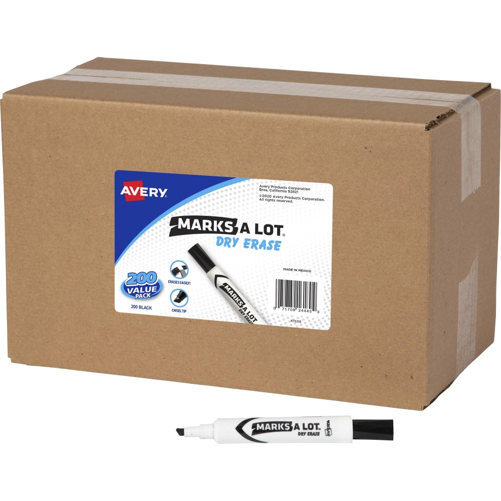 Avery Marks-A-Lot Value Pack Dry Erase Markers - Chisel Marker Point Style - Black - 200 / Carton MPN:24445