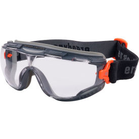 Ergodyne® ARKYN-FAB Clear Lens Safety Goggles w/ Elastic Strap Anti-Scratch & Anti-Fog Gray 60308