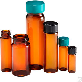 Qorpak GLC-01056 Amber Glass Screw Thread Sample Vials with Green Caps 5 dram (20ml) Case of 144 GLC-01056