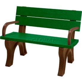 Polly Products Traditional 4' Backed Bench w/ Arms Green Bench/Brown Frame ASM-TB4BA-02-BN/GN