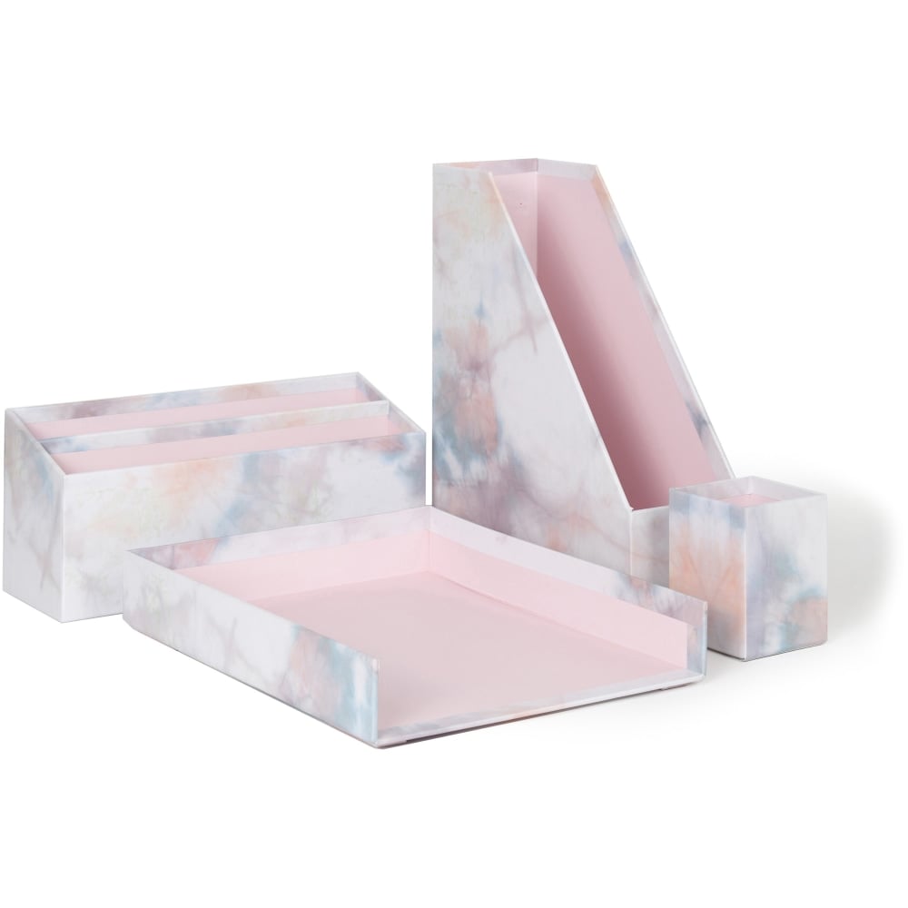 U Brands 4-Piece Desk Organization Kit, Tie Die/Pink (Min Order Qty 3) MPN:3512U0002