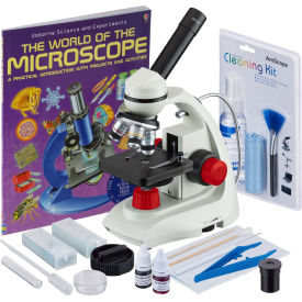 AmScope 40X-1000X LED Portable Compound Microscope with Slide Preparation Cleaning Kits & Book M170C-R-SP14-CKI-WM