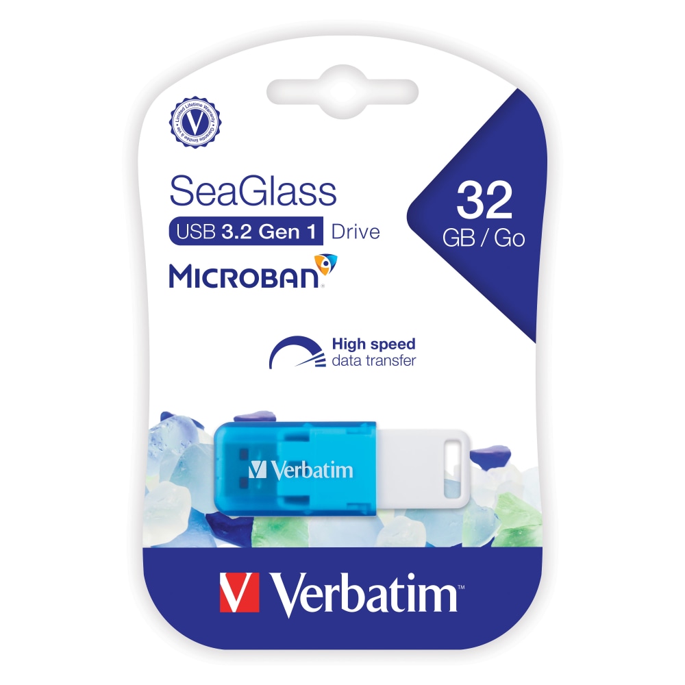 Verbatim SeaGlass USB 3.2 Gen 1 Flash Drive, 32GB, Blue (Min Order Qty 8) MPN:71268