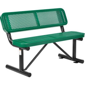 GoVets™ 4' Outdoor Steel Bench w/ Backrest Perforated Metal Green 744GN695