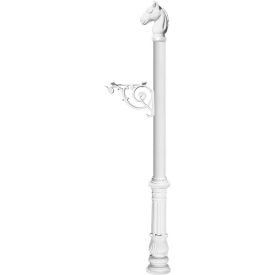 Lewiston Equine Post Only w/Support Bracket Horsehead Finial & Decorative Ornate Base White LPST-701-WHT