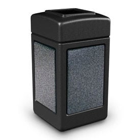 PolyTec™ Square Waste Container Black with Pepperstone Stone Panels 42-Gallon 720313