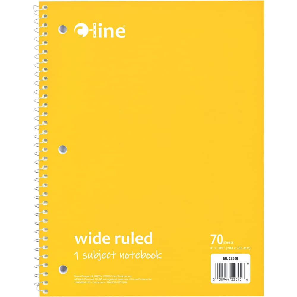 Note Pads, Writing Pads & Notebooks, Product Type: Wide Ruled Spiral-Notebook , Paper Color: White , Style of Rule: Wide , Cover Color: Yellow  MPN:22040-CT