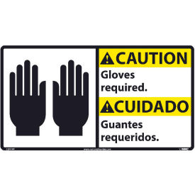 Bilingual Vinyl Sign - Caution Gloves Required CBA14P