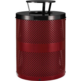 GoVets™ Outdoor Perforated Steel Trash Can With Rain Bonnet Lid 36 Gallon Red 927RD261