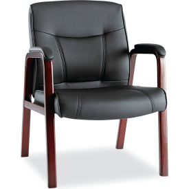 Alera® Madaris Series Bonded Leather Guest Chair w/Wood Trim Legs Black w/Mahogany Base ALEMA43ALS10M