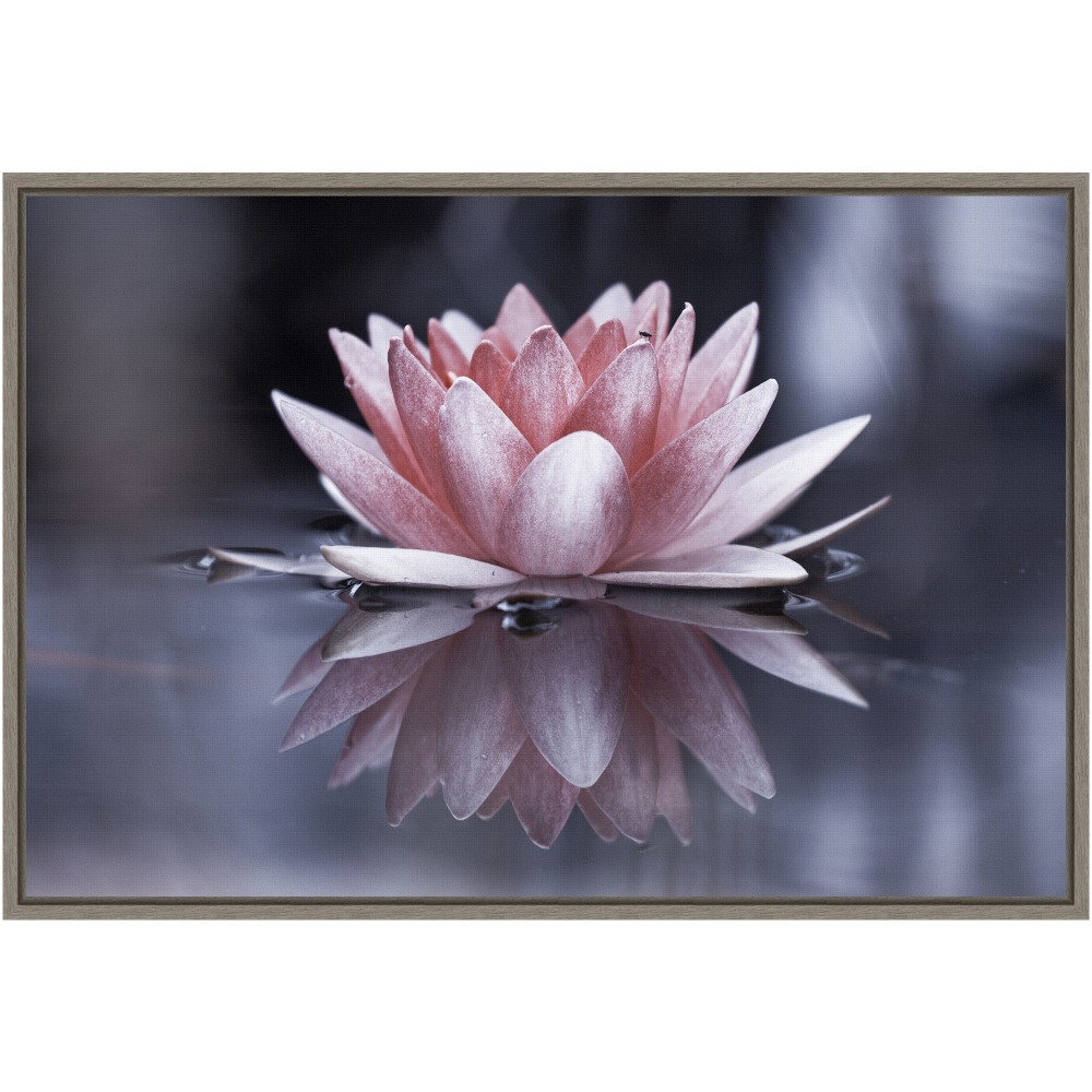 Amanti Art Padmasana (Lotus Flower) by Fabien Bravin Framed Canvas Wall Art Print, 23in x 16in, Graywash MPN:A42705047856