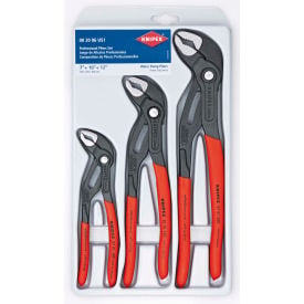 KNIPEX 00 20 06 US1 Cobra® 3 Piece V-Jaw Push Button Adjustment Tongue & Groove Plier Set 00 20 06 US1