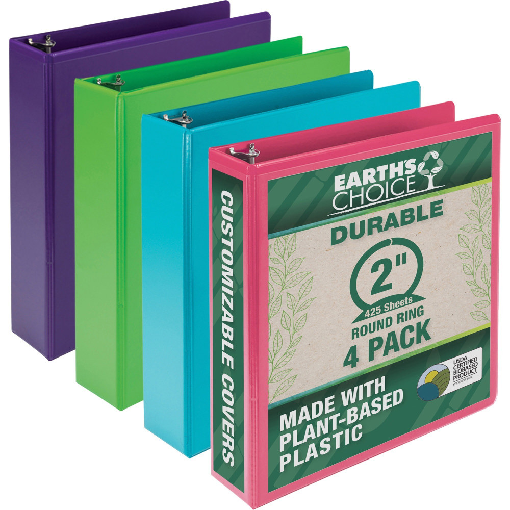 Samsill Earthchoice Durable View Binder, 2in Ring, 8 1/2in x 11in, Assorted Colors, Pack Of 4 (Min Order Qty 2) MPN:MS48669