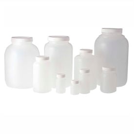 Qorpak PLC-03549 128oz Natural HDPE Wide Mouth Round Bottle with 89-400 White PP Cap Case of 4 PLC-03549