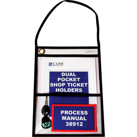 C-Line Products Two-Pocket Shop Ticket Holder w/Hanging Strap Stitched Clear 9 x 12 15/BX 38912