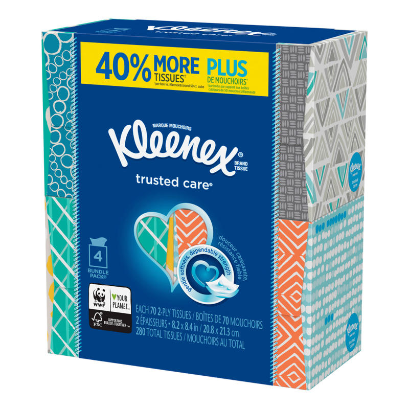 Kleenex Trusted Care Everyday 2-Ply Facial Tissues, White, 70 Tissues Per Box, Case Of 12 Boxes MPN:KCC50184CT