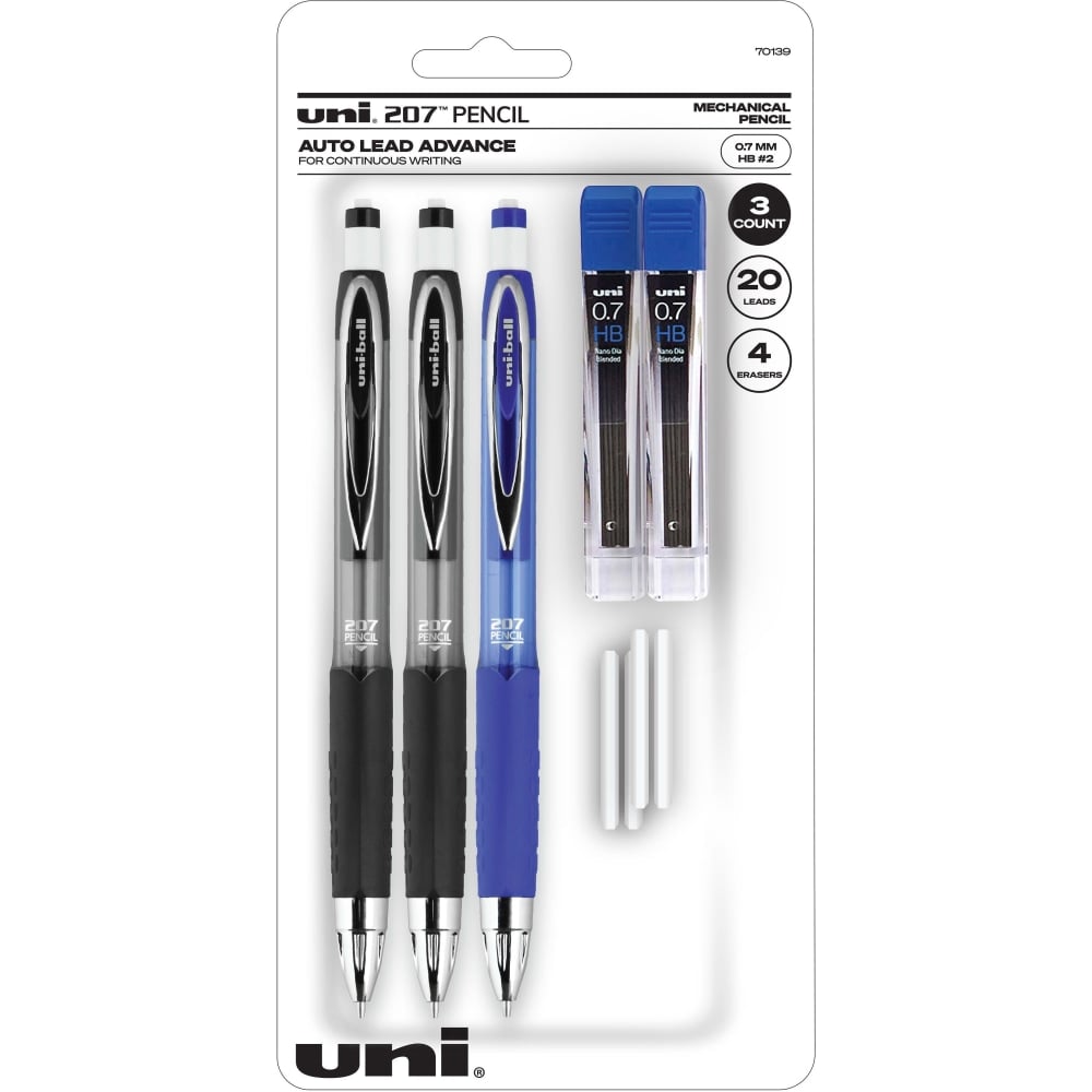 uniball 207 Mechanical Pencils, #2 HB Lead, Medium Point, 0.7 mm, Assorted Colors, Pack Of 3 (Min Order Qty 5) MPN:70139