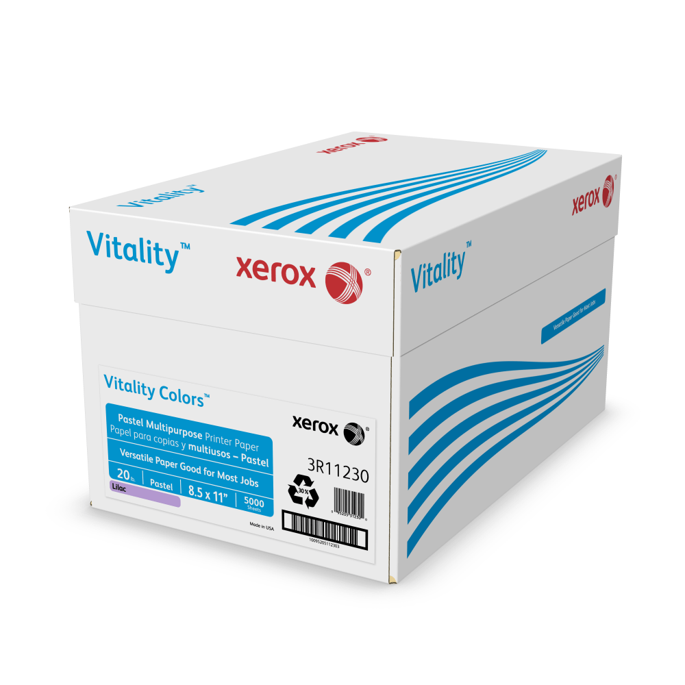 Xerox Vitality Colors Pastel Color Multi-Use Printer & Copy Paper, Lilac, Letter (8.5in x 11in), 5000 Sheets Per Case, 20 Lb, 30% Recycled, Case Of 10 Reams MPN:3R11230-CTN