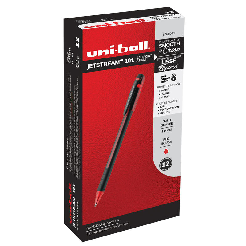 uni-ball Jetstream 101 Rollerball Pens, Medium Point, 1.0mm, Assorted Barrels, Red Ink, Pack Of 12 (Min Order Qty 6) MPN:1768013