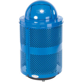 GoVets™ Outdoor Perforated Steel Recycling Can With Dome Lid & Base 36 Gallon Blue 949RBLD261