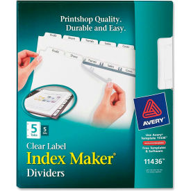 Avery Index Maker Clear Label Divider 5 Tabs 5 Sets White/White 11436