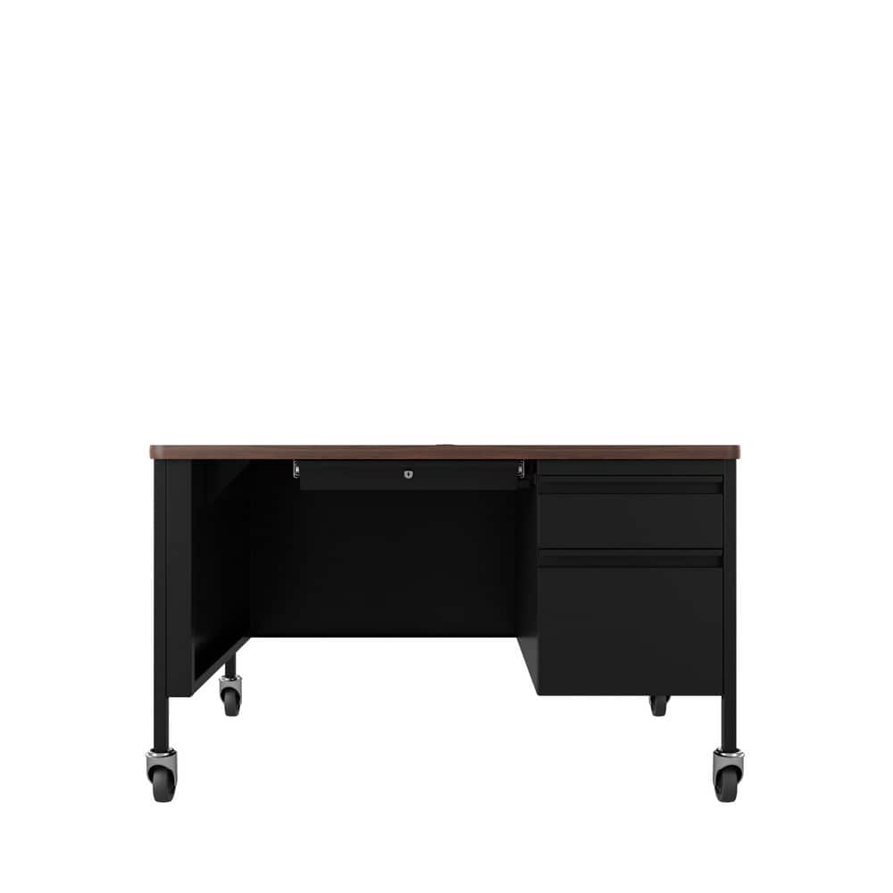 Steel Base Right Pedestal Desk: Woodgrain Laminate Top, Black & Walnut MPN:22656