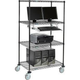 Nexel™ 4-Shelf Mobile Wire Computer LAN Workstation w/ Keyboard Tray 36