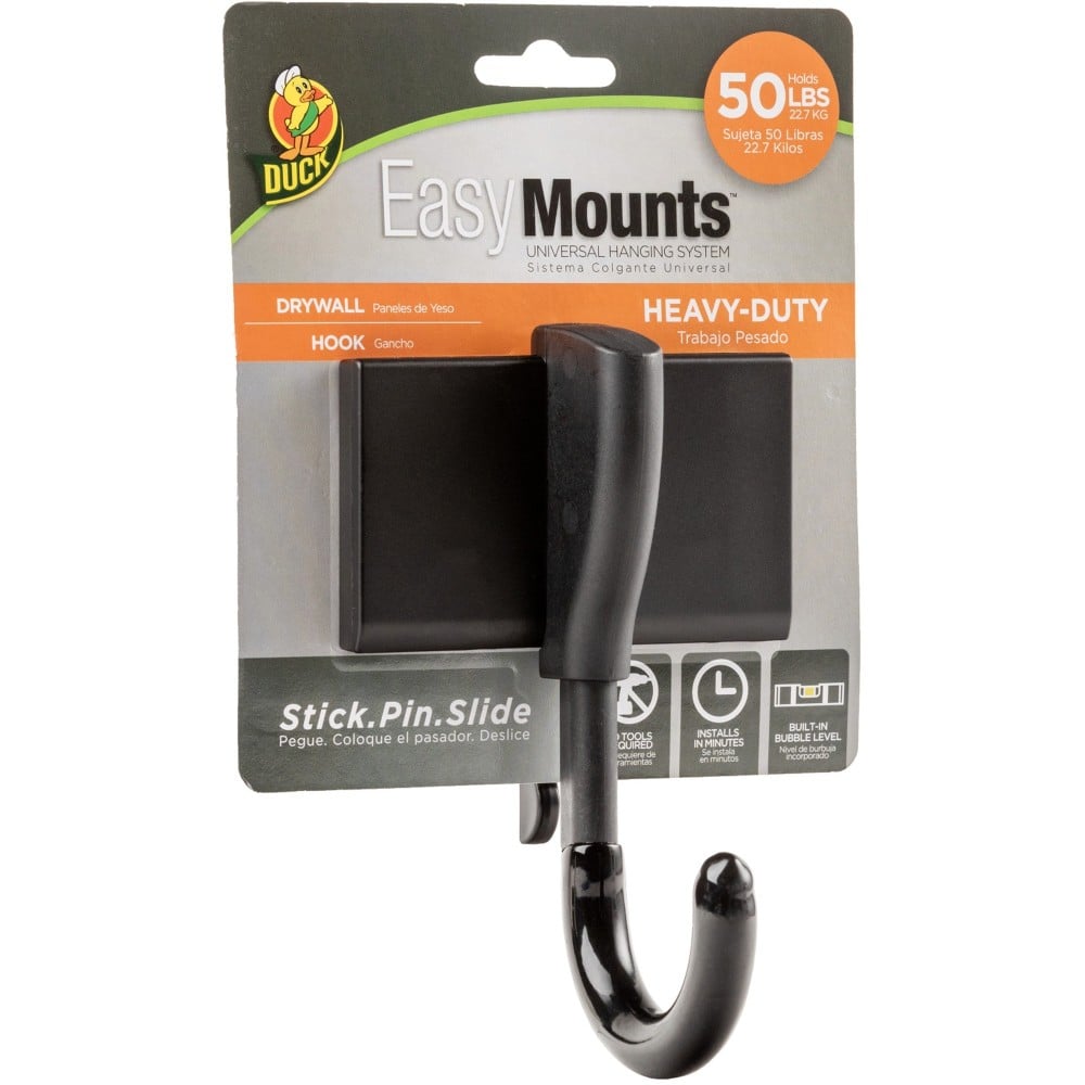 Duck Brand EasyMounts Heavy-Duty Drywall Hook - 50 lb (22.68 kg) Capacity - 3.7in Width - 5.8in Length - for Tool, Garage, Home, Project - Fiberglass - Black - 1 Each (Min Order Qty 4) MPN:287214