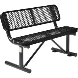 GoVets™ 4' Outdoor Steel Bench w/ Backrest Expanded Metal Black 743BK695