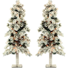 Fraser Hill Farm Artificial Christmas Tree - 3 Ft. Snowy Alpine Tree - Clear Lights - Set of 2 FFSA030-1SN/SET2