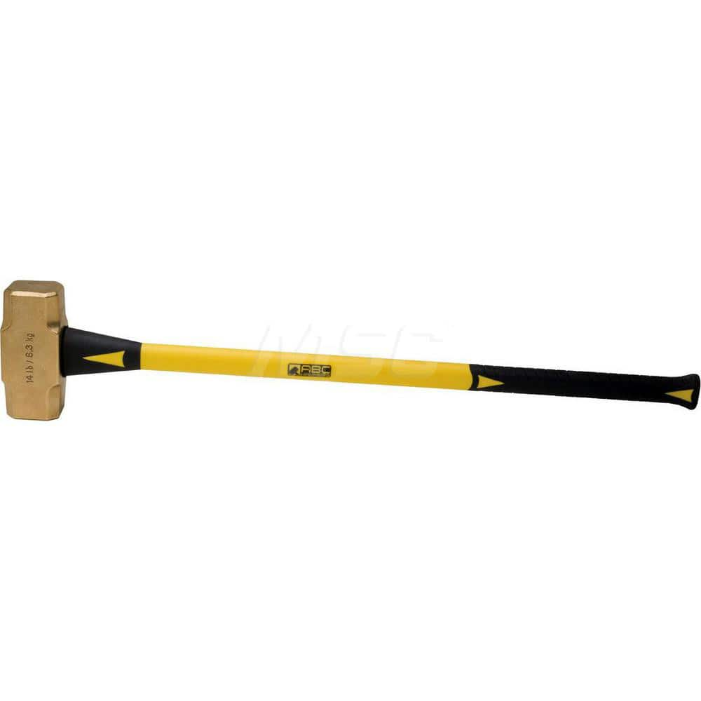 14 lb Brass Sledge Hammer, Non-Sparking, Non-Marring, 2-3/4 Face Diam, 7 Head Length, 37 OAL, 33 Fiberglass Handle, Double Faced MPN:ABC14BF