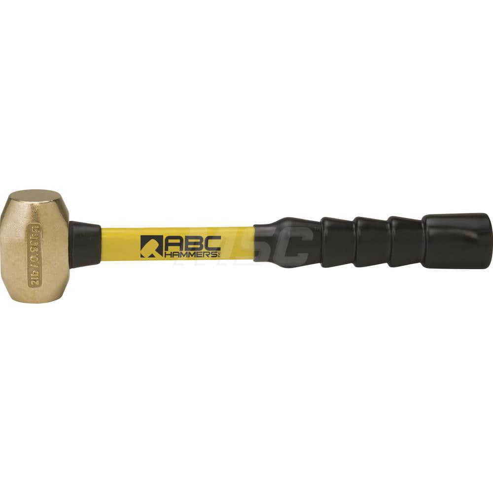 2 lb Brass Striking Hammer, Non-Sparking, Non-Marring 1 1/2 Face Diam, 3 Head Length, 14 OAL, 12 Fiberglass Handle, Double Faced MPN:ABC2BFB