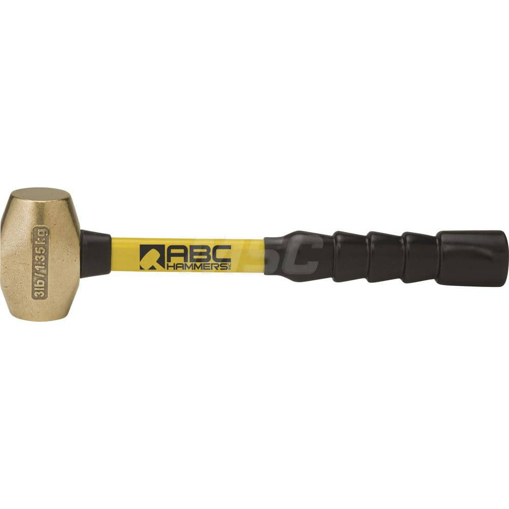 3 lb Brass Striking Hammer, Non-Sparking, Non-Marring 1 5/8 Face Diam, 3-1/2 Head Length, 16 OAL, 14 Fiberglass Handle, Double Faced MPN:ABC3BFB