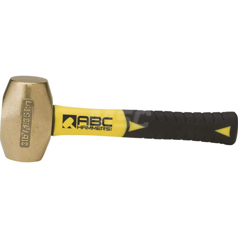 3 lb Brass Drilling Hammer, Non-Sparking, Non-Marring 1-5/8 Face Diam, 3-1/2 Head Length, 10 OAL, 8 Fiberglass Handle, Double Faced MPN:ABC3BFS